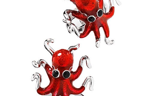 JAN LESLIE ENAMEL OCTOPUS STERLING SILVER CUFFLINKS
