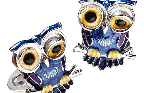 JAN LESLIE ENAMEL WINKING OWL CUFFLINKS